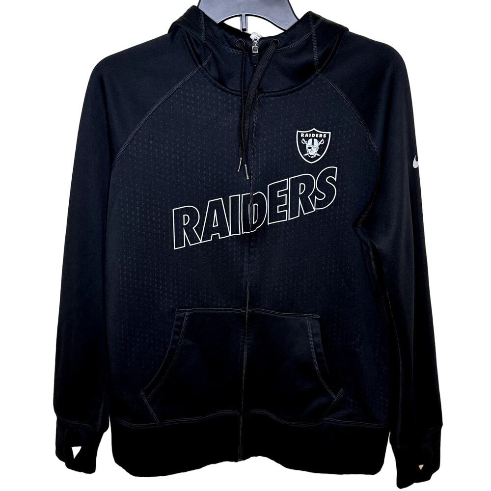 NFL TEAM APPAREL WOMEN BLACK & WHITE RAIDERS HOODIE WITH THUMB HOLE SIZE LARGE